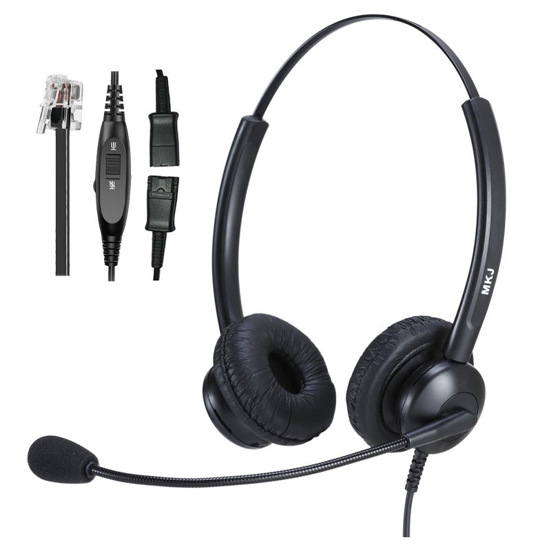 MKJ RJ9 Telephone Headset with Microphone, Noise Canceling Wired Headphone for Call Center Office, Clear Audio, Work for Avaya 1408, Aastra 6753i Polycom VVX410 - Image 1
